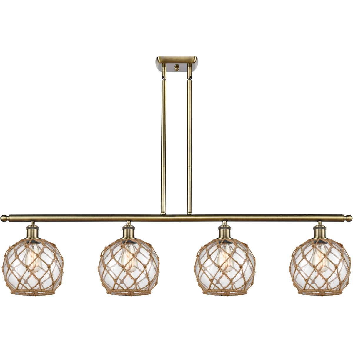 Ballston Farmhouse Rope LED 48 inch Antique Brass Island Light Ceiling Light in Clear Glass with Brown Rope, Ballston