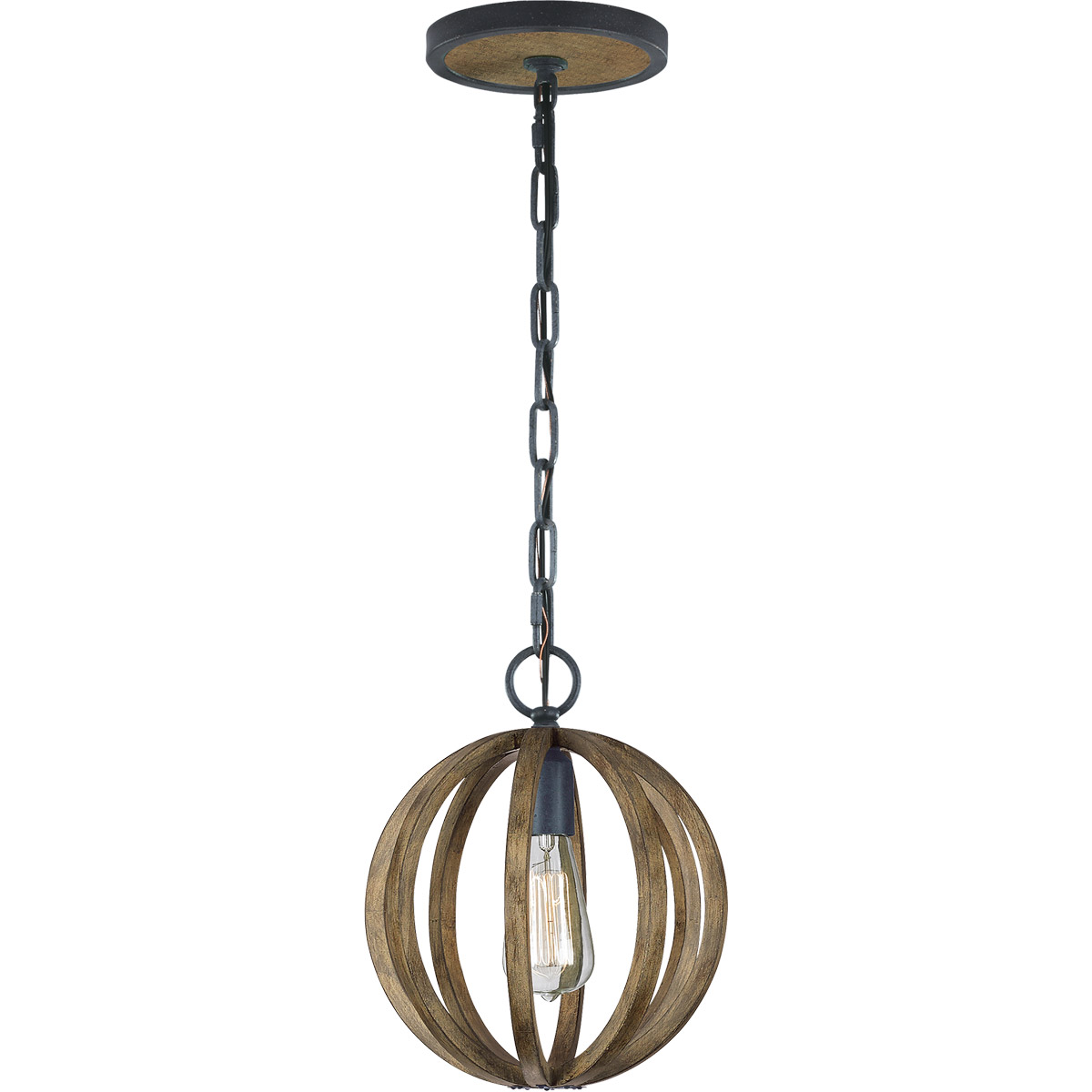 Sean Lavin Allier 1 Light 10 inch Weathered Oak Wood / Antique Forged Iron Mini-Pendant Ceiling Light