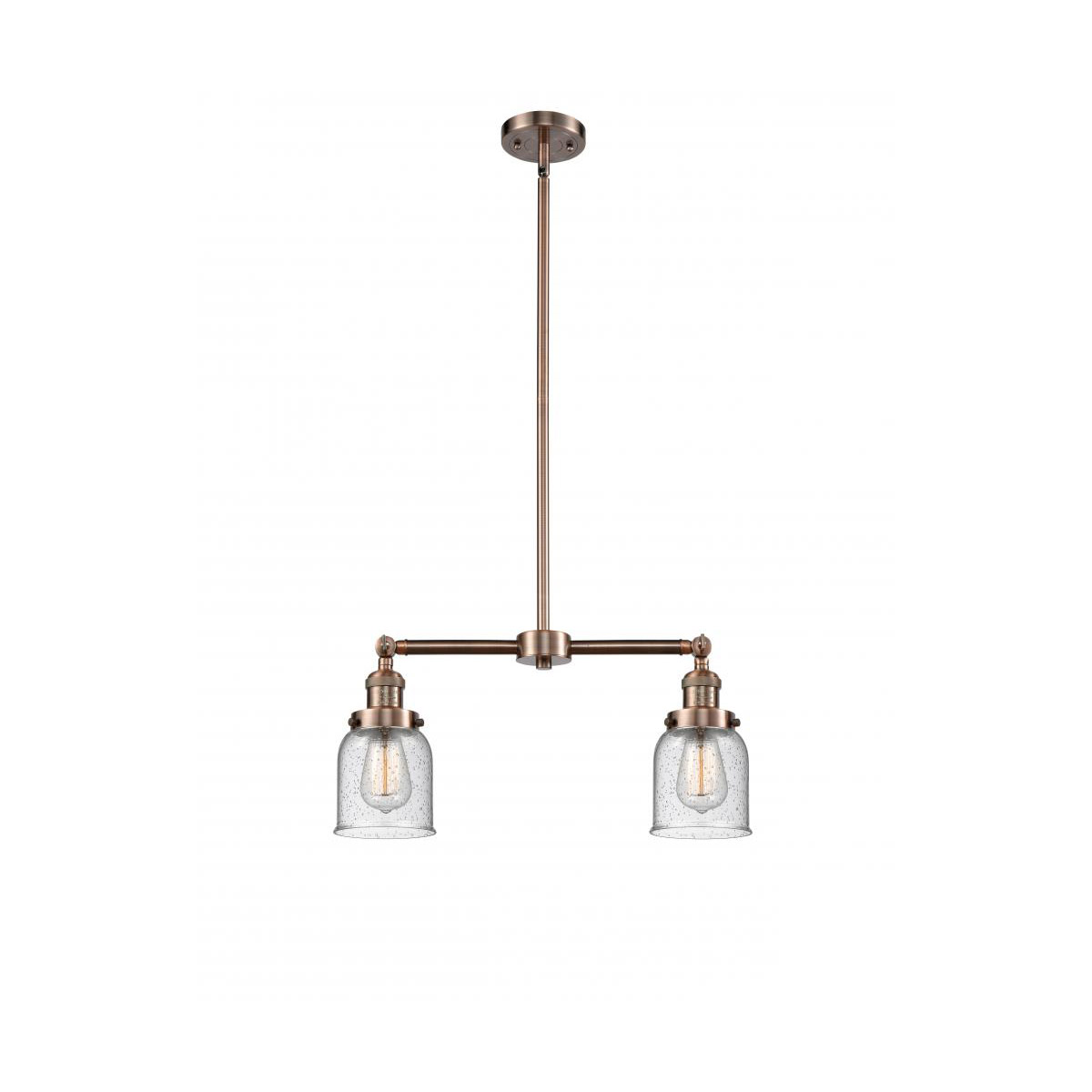 Franklin Restoration Small Bell 2 Light 21 inch Antique Copper Chandelier Ceiling Light in Seedy Glass, Franklin Restoration