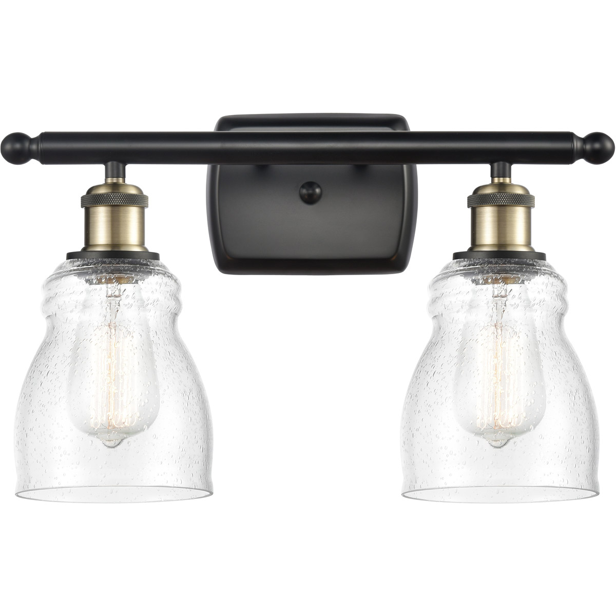 Ballston Ellery 2 Light 16 inch Black Antique Brass Bath Vanity Light Wall Light in Seedy Glass, Ballston