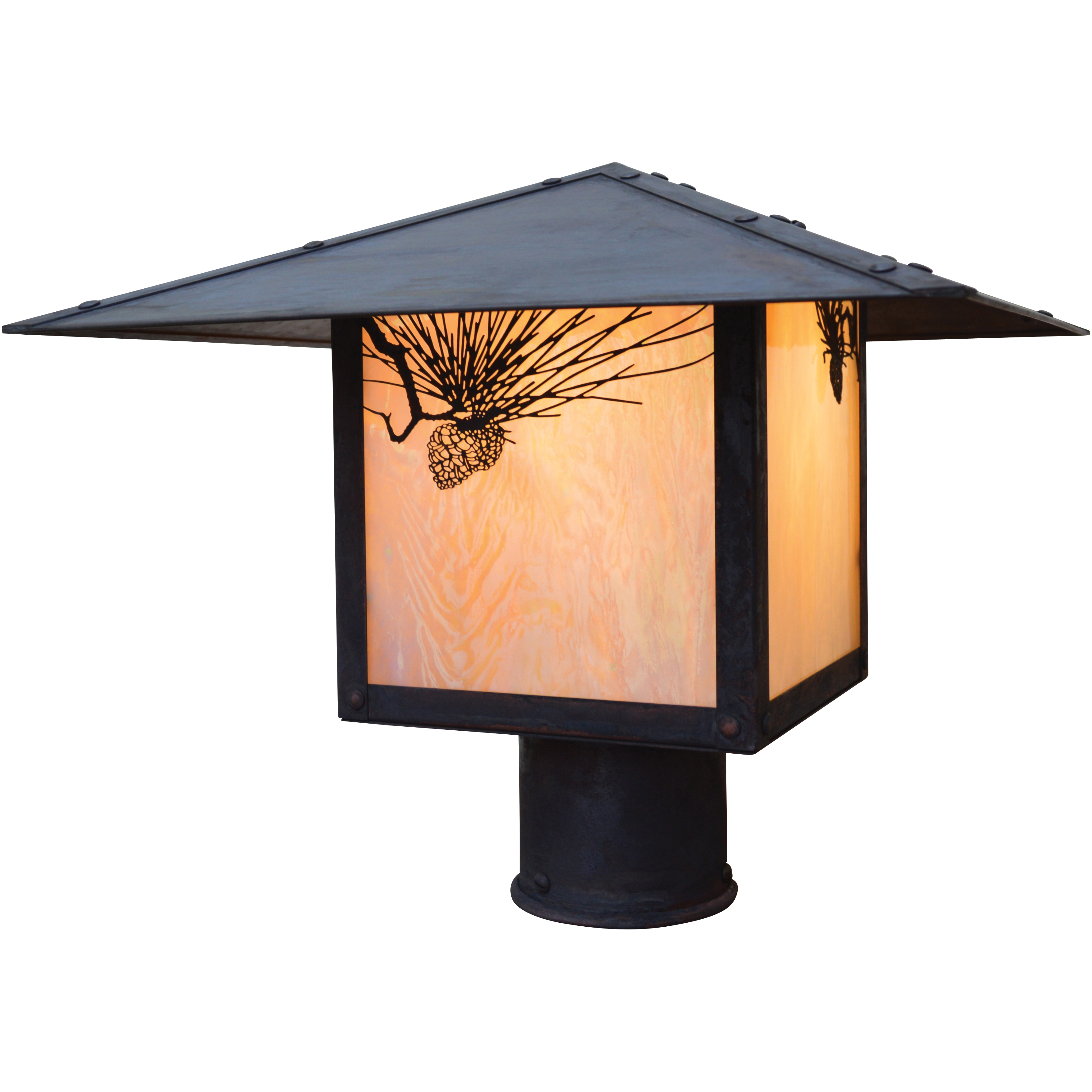 Monterey 1 Light 8 inch Antique Brass Post Mount in White Opalescent, Hummingbird Filigree