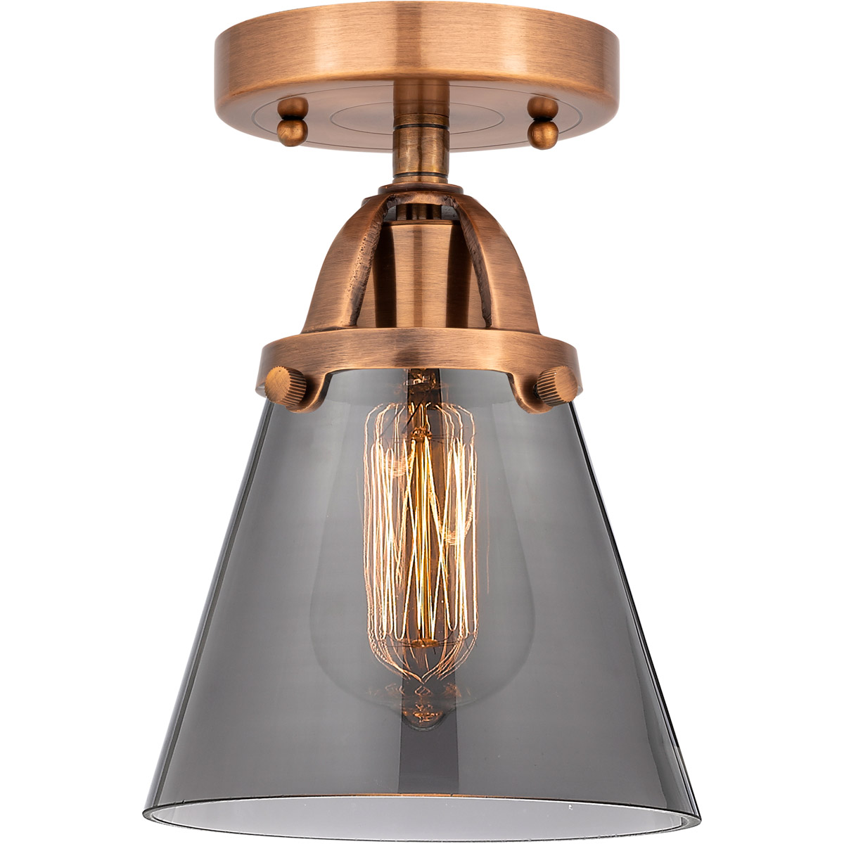 Nouveau 2 Small Cone 1 Light 6.25 inch Antique Copper Semi-Flush Mount Ceiling Light in Light Smoke Glass