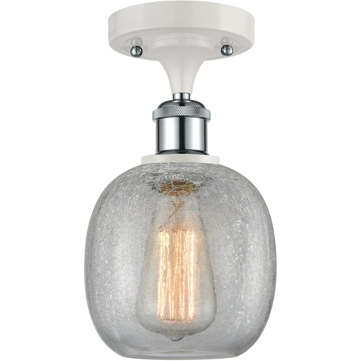 Ballston Belfast 1 Light 6 inch White and Polished Chrome Semi-Flush Mount Ceiling Light in Clear Crackle Glass, Ballston