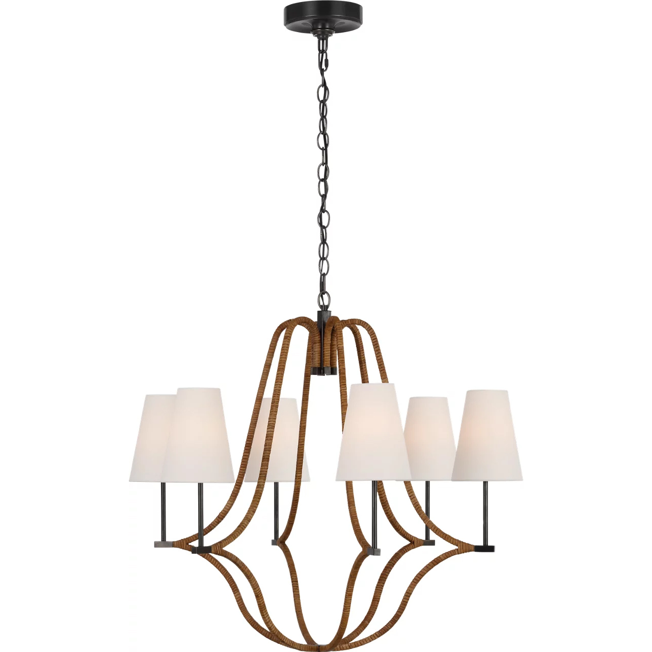 Chapman & Myers Biscayne LED 30.25 inch Bronze and Natural Rattan Wrapped Chandelier Ceiling Light, Large