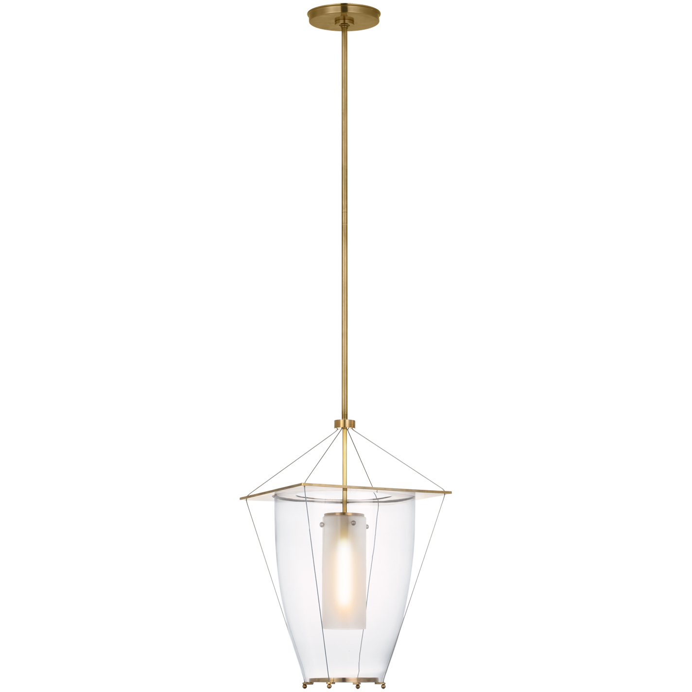 Ray Booth Ovalle LED 13 inch Antique-Burnished Brass Lantern Pendant Ceiling Light