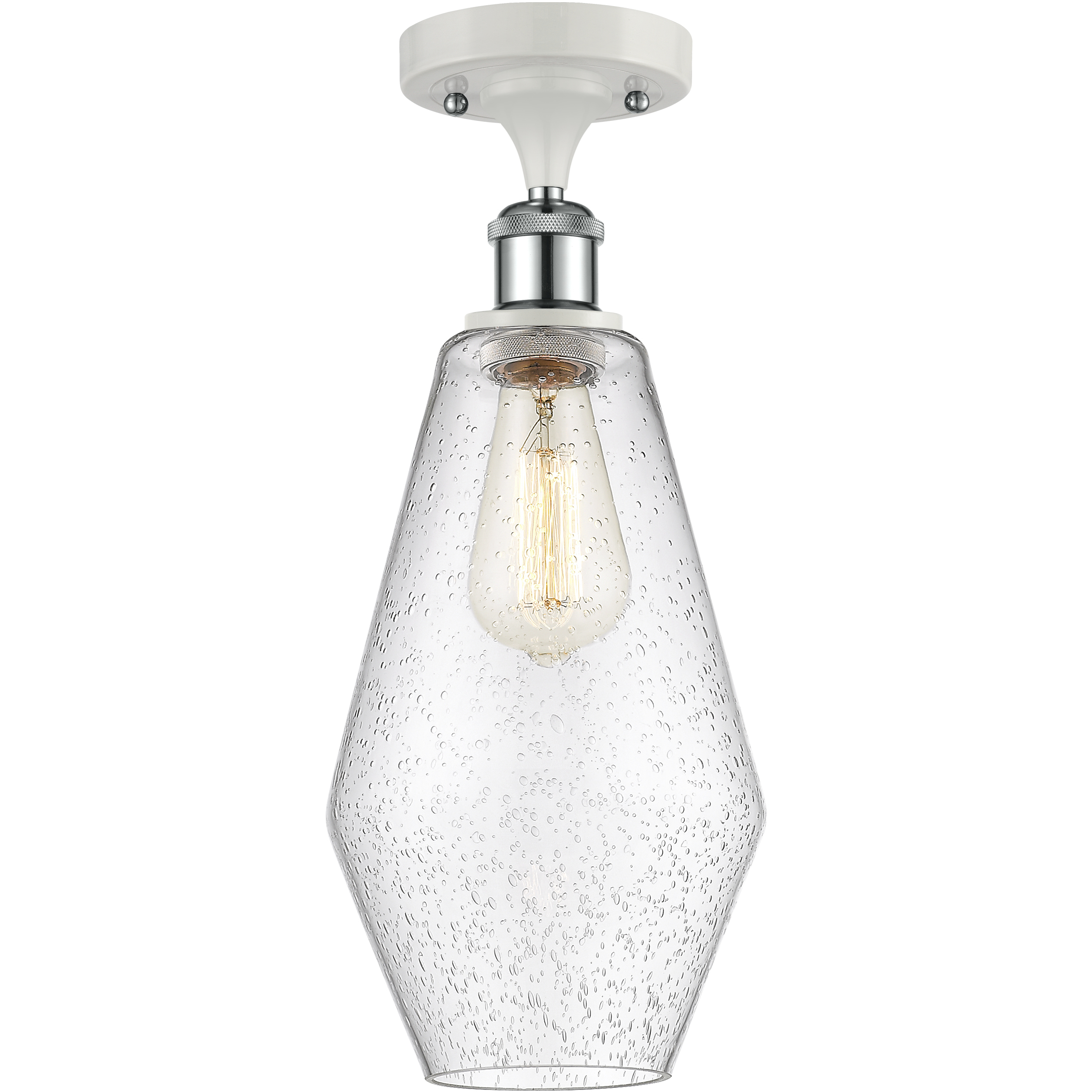 Ballston Cindyrella LED 7 inch White and Polished Chrome Semi-Flush Mount Ceiling Light in Seedy Glass