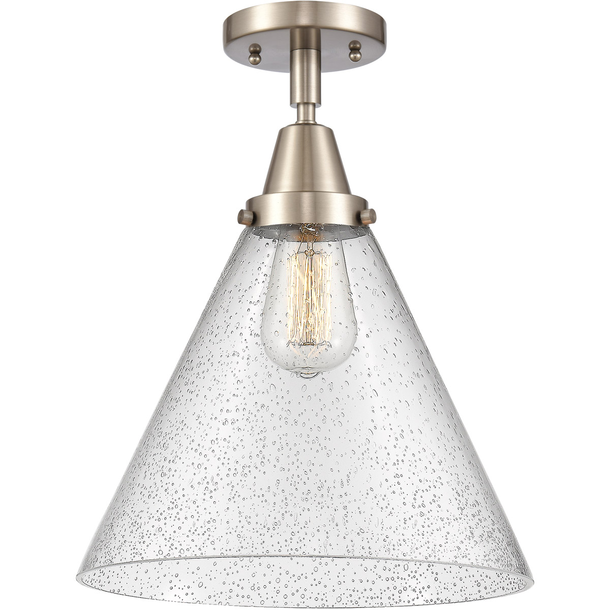 Franklin Restoration X-Large Cone 1 Light 12 inch Brushed Satin Nickel Flush Mount Ceiling Light in Seedy Glass