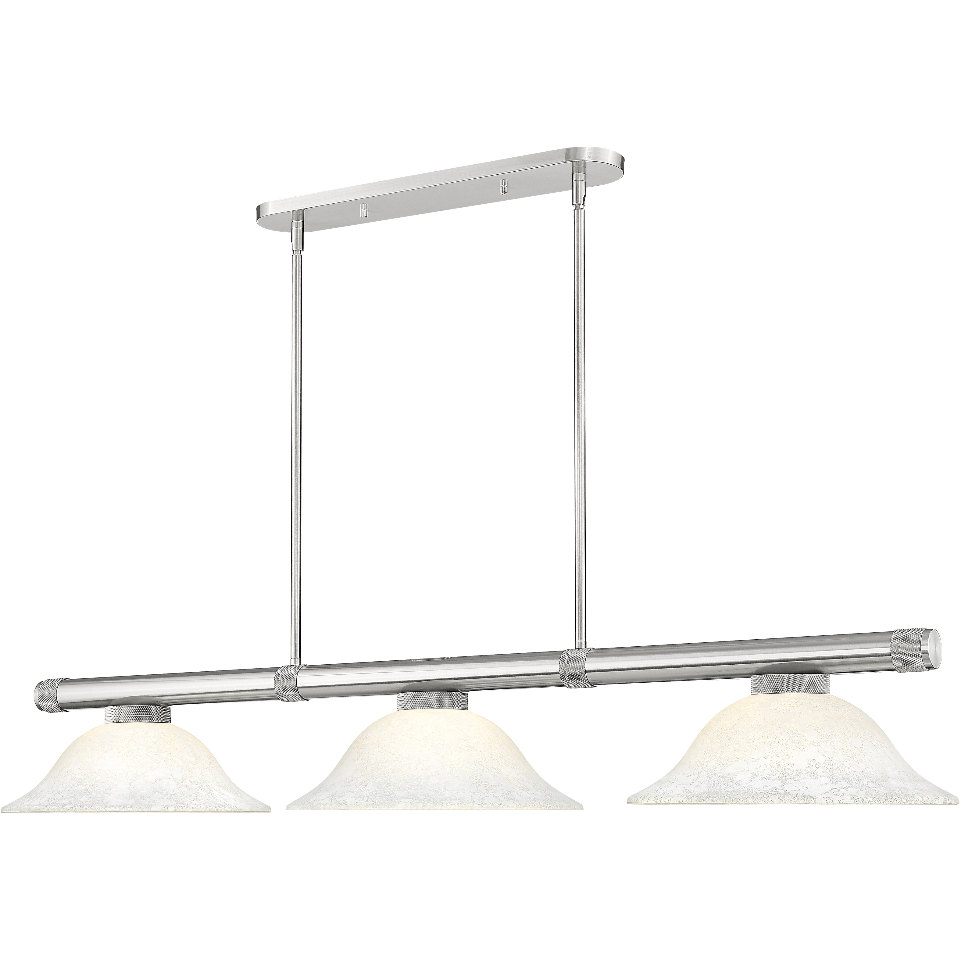 Vanguard 3 Light 58.5 inch Brushed Nickel Billiard Ceiling Light in White Mottle Glass