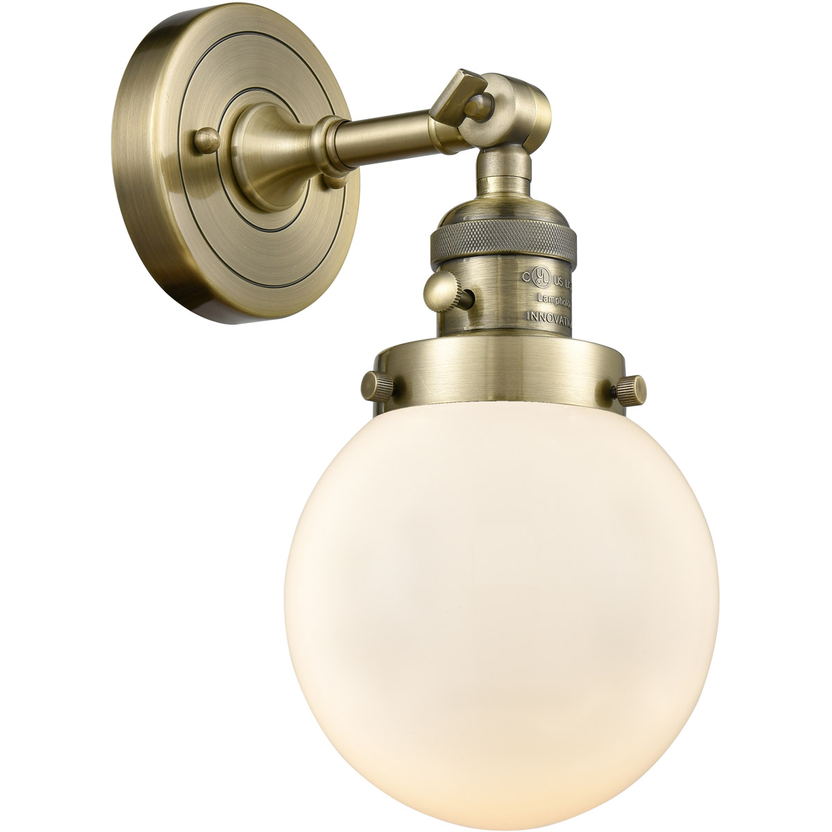 Franklin Restoration Beacon LED 6 inch Antique Brass Sconce Wall Light in Matte White Glass, Franklin Restoration