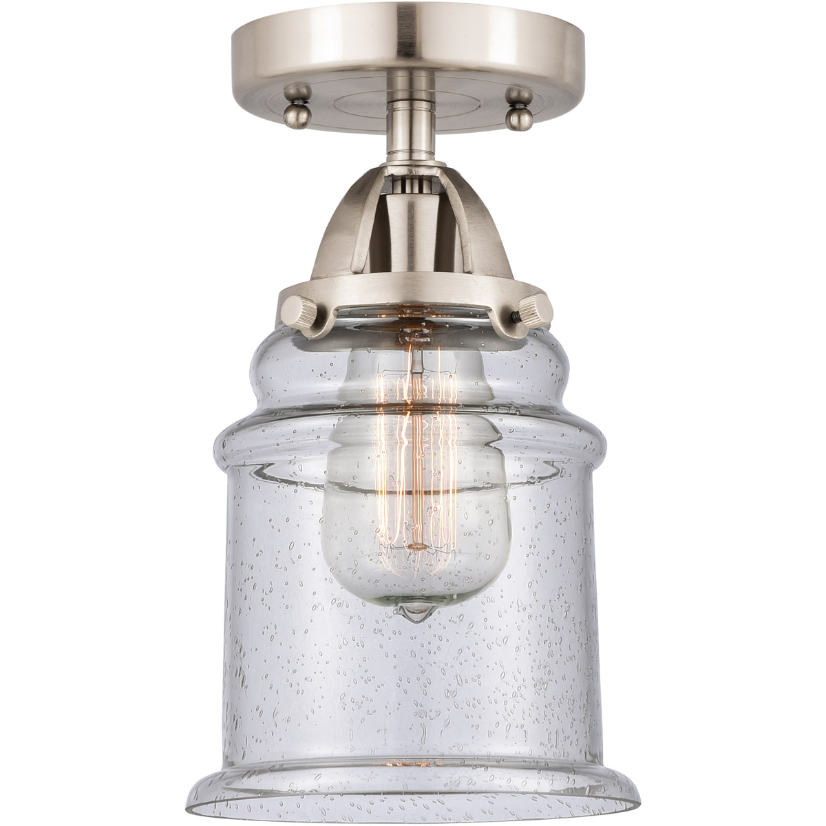 Nouveau 2 Canton 1 Light 6 inch Brushed Satin Nickel Semi-Flush Mount Ceiling Light in Seedy Glass
