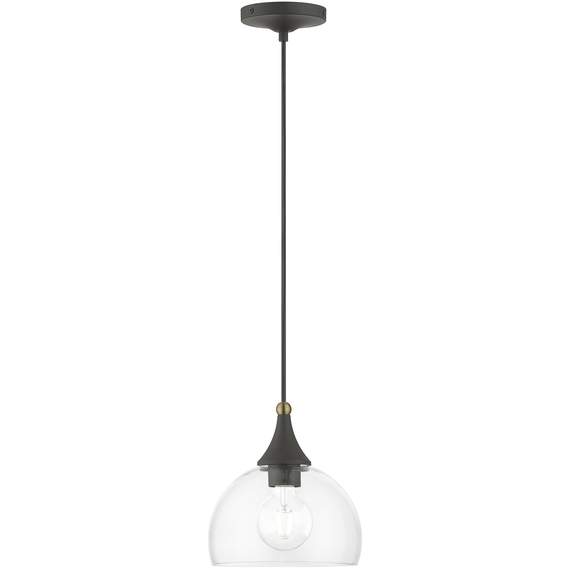 Glendon 1 Light 8.25 inch Bronze with Antique Brass Finish Accents Glass Pendant Ceiling Light in Bronze with Antique Brass Accent