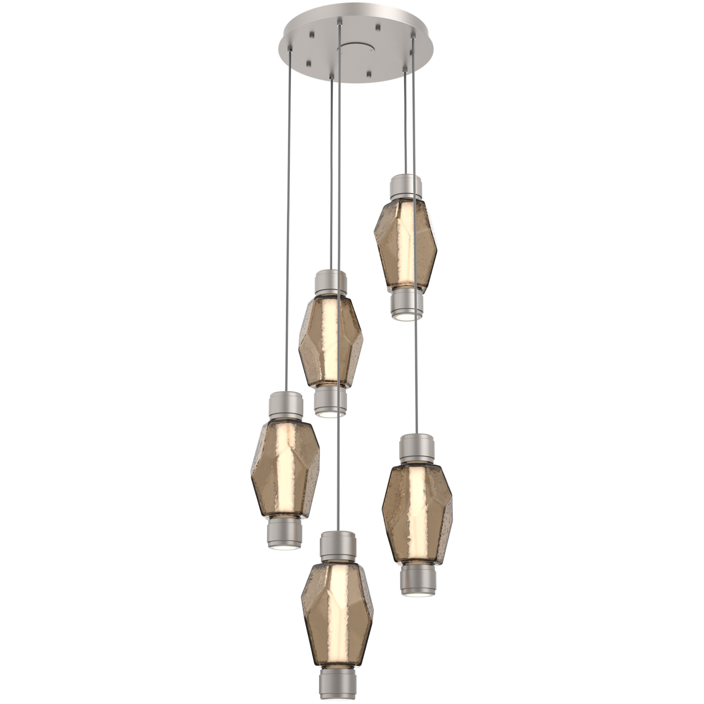 Gem Mandrel LED Metallic Beige Silver Multi Pendant Chandelier Ceiling Light in 3000K LED, Bronze Blown Glass