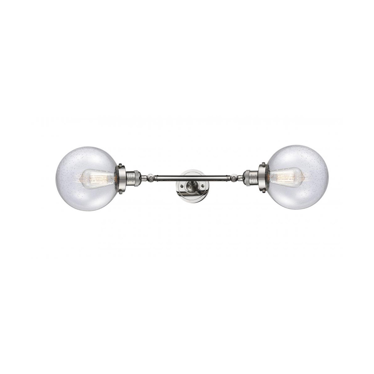 Franklin Restoration Large Beacon 2 Light 8 inch Polished Nickel Bath Vanity Light Wall Light in Seedy Glass, Franklin Restoration