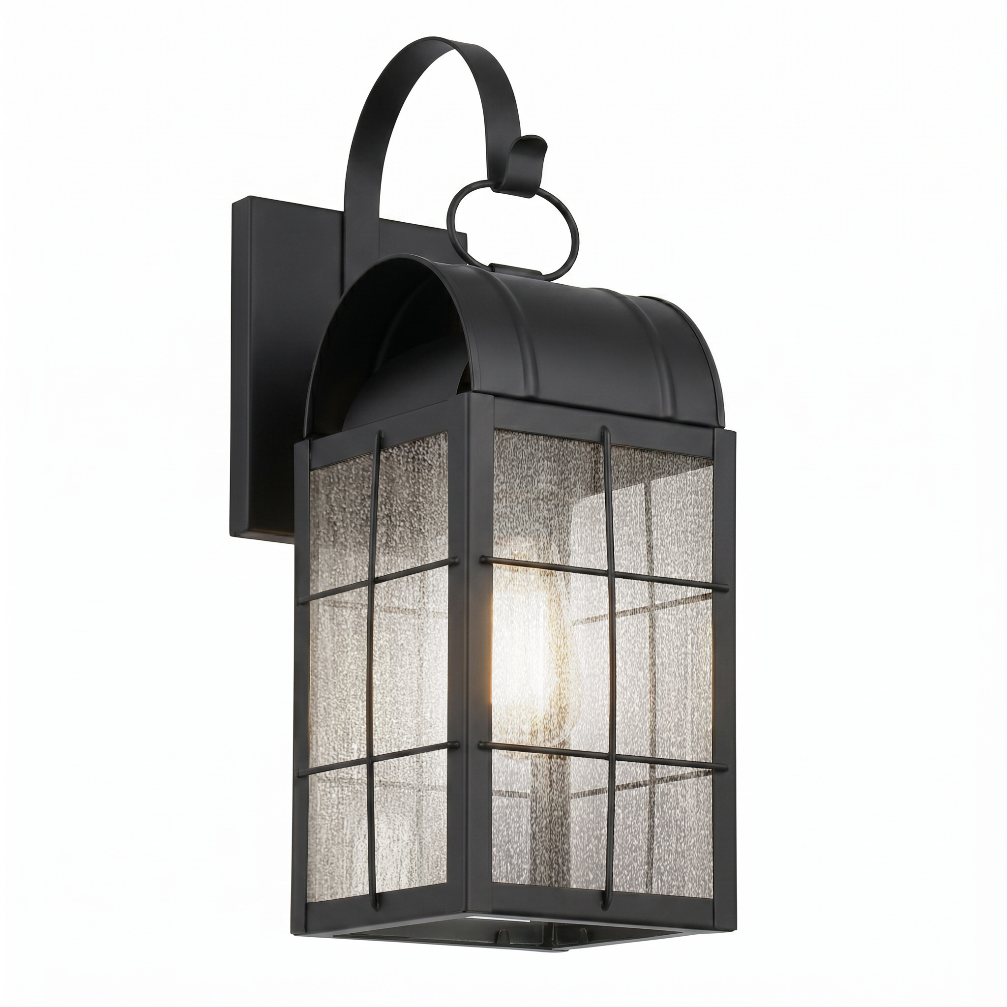 Durham 1 Light 15 inch Matte Black Outdoor Sconce in Seedy Glass, Brass Traditions by Innovations Lighting