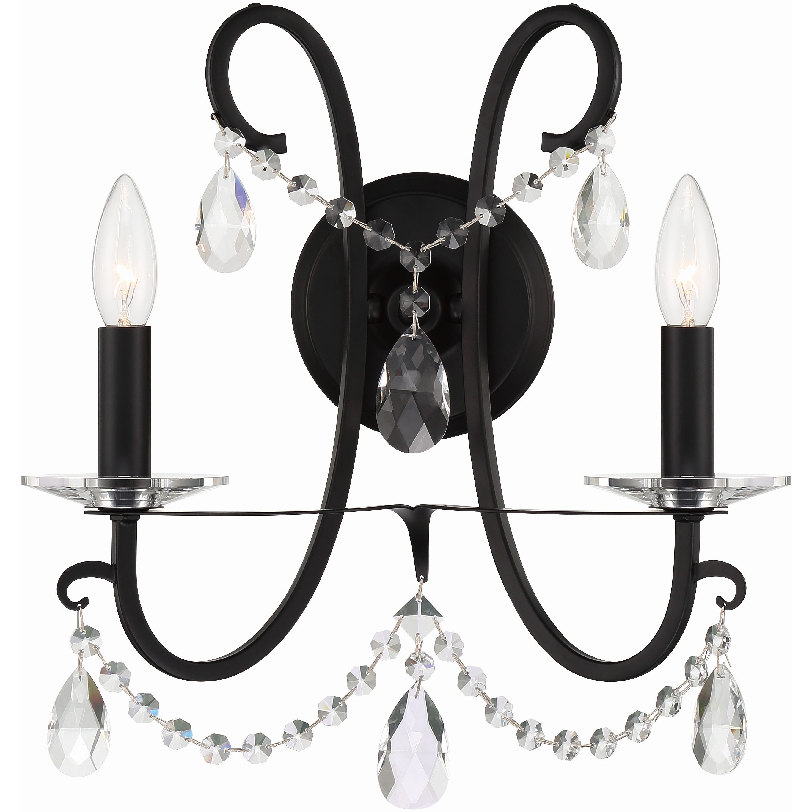 Othello Bath Wall Light in Clear Hand Cut, Matte Black