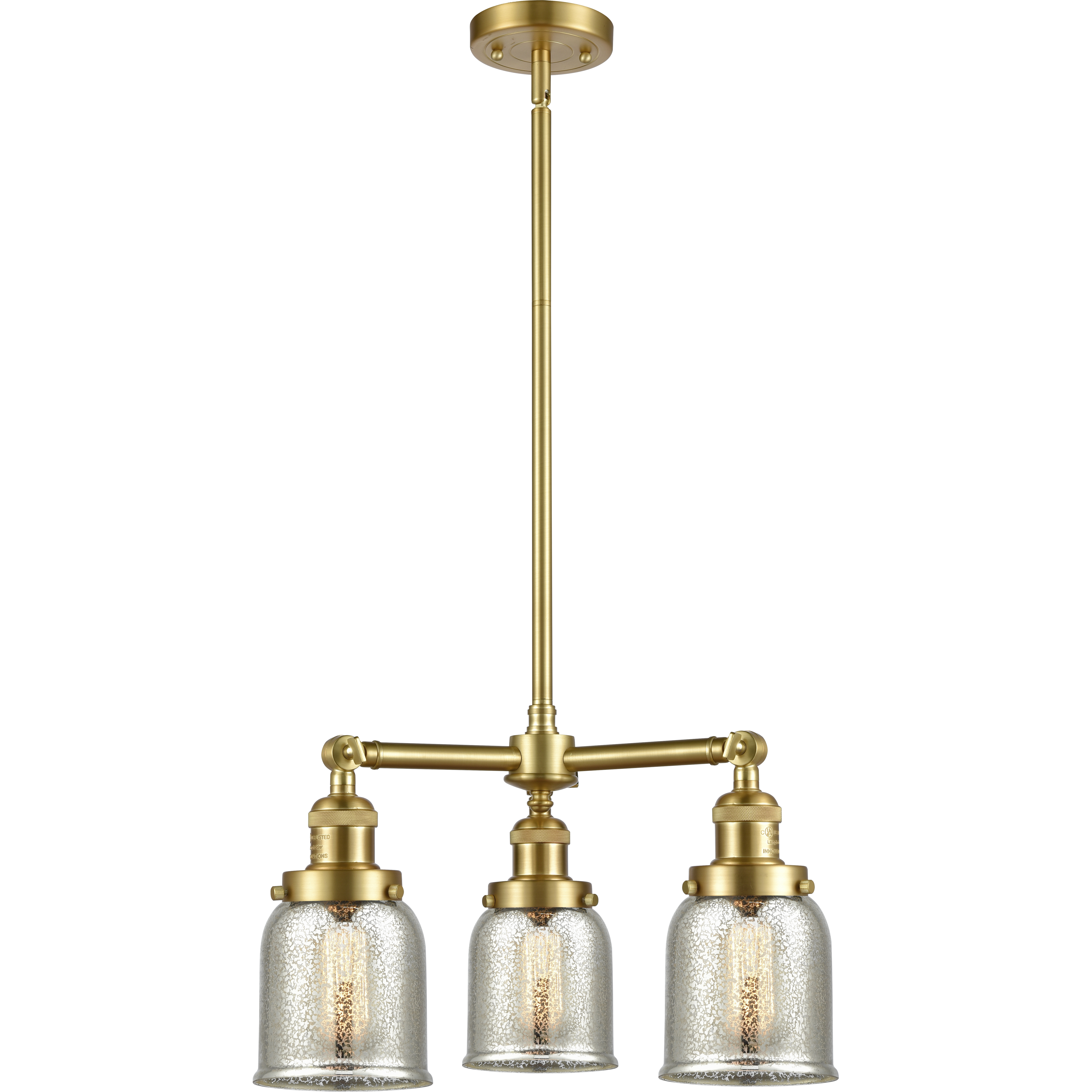 Franklin Restoration Small Bell 3 Light 19 inch Satin Gold Chandelier Ceiling Light in Silver Plated Mercury Glass, Franklin Restoration