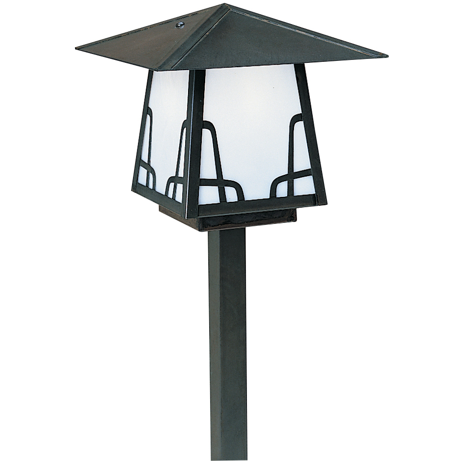 Carmel 120V 60 watt Verdigris Patina Landscape Light in White Opalescent, T-Bar Overlay