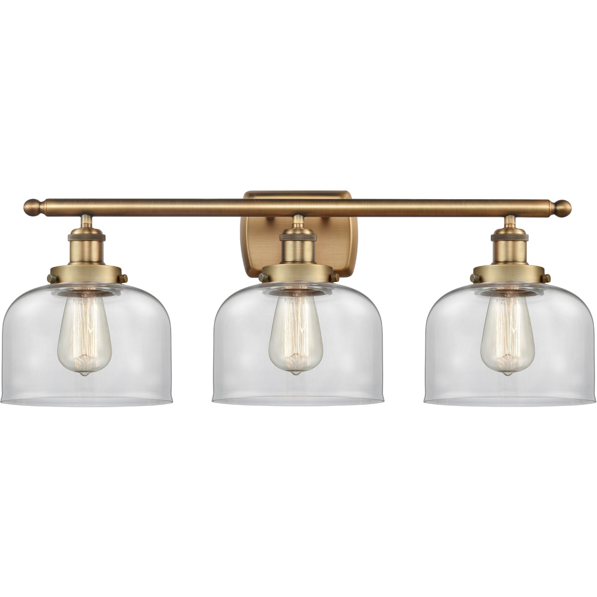 Ballston Large Bell 3 Light 26 inch Brushed Brass Bath Vanity Light Wall Light in Clear Glass
