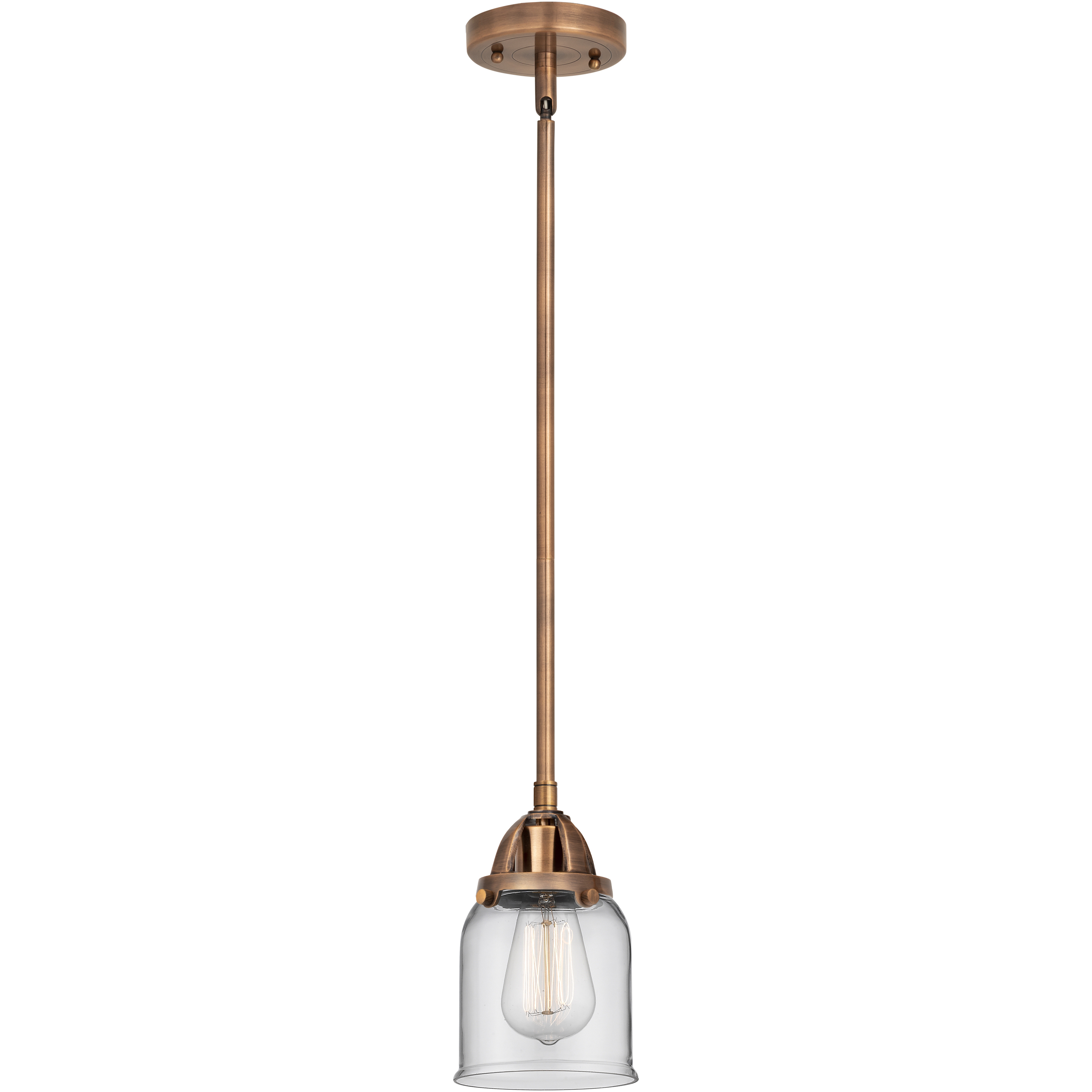 Nouveau 2 Bell 1 Light 5 inch Antique Copper Mini Pendant Ceiling Light in Incandescent, Clear