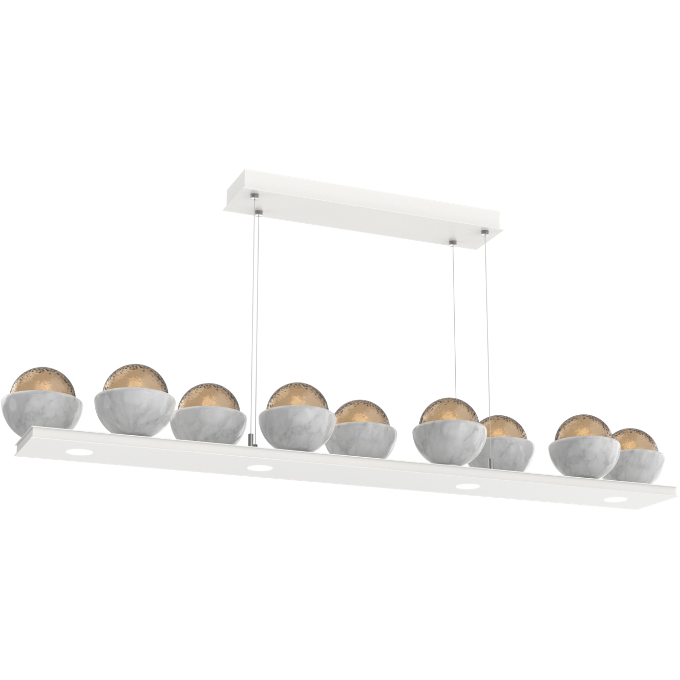 Cabochon Linear Chandelier Ceiling Light in 3000K LED, Bronze, Salt White with White Marble, Large