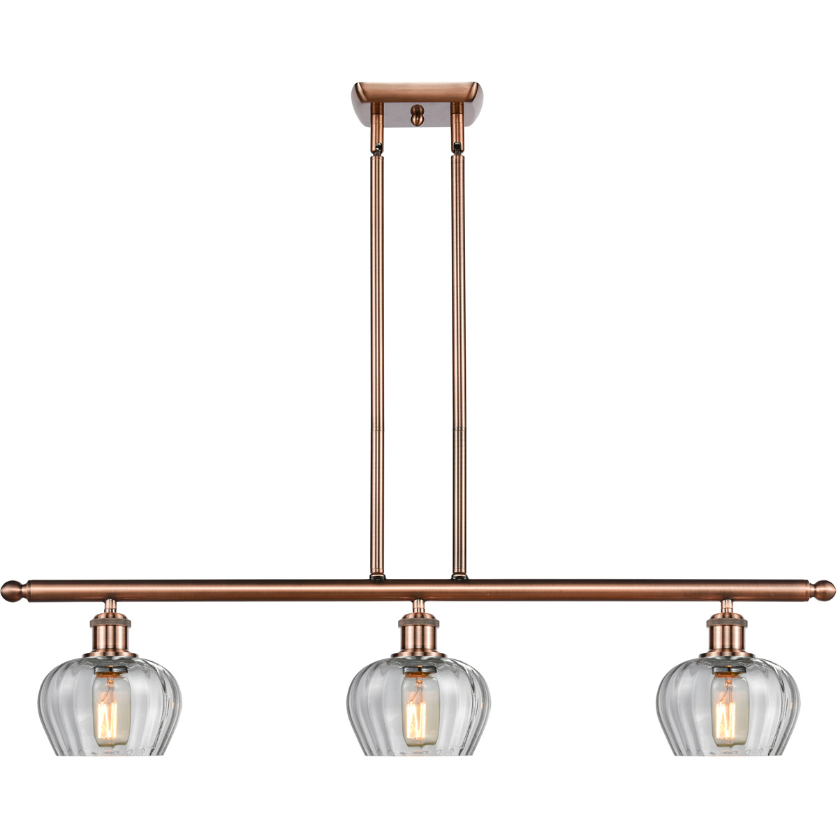 Ballston Fenton 3 Light 36 inch Antique Copper Island Light Ceiling Light in Clear Glass, Ballston