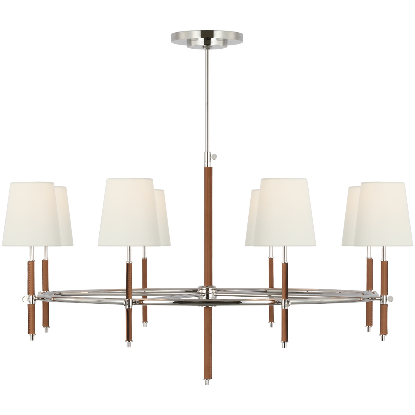 Thomas O'Brien Bryant2 LED 41 inch Polished Nickel and Natural Leather Wrapped Ring Chandelier Ceiling Light in Linen