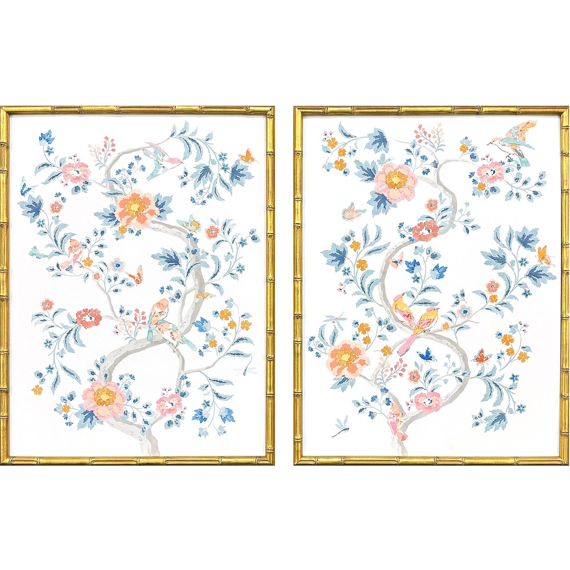 Enchanted Blue and Gray and Pink and Orange Framed Art