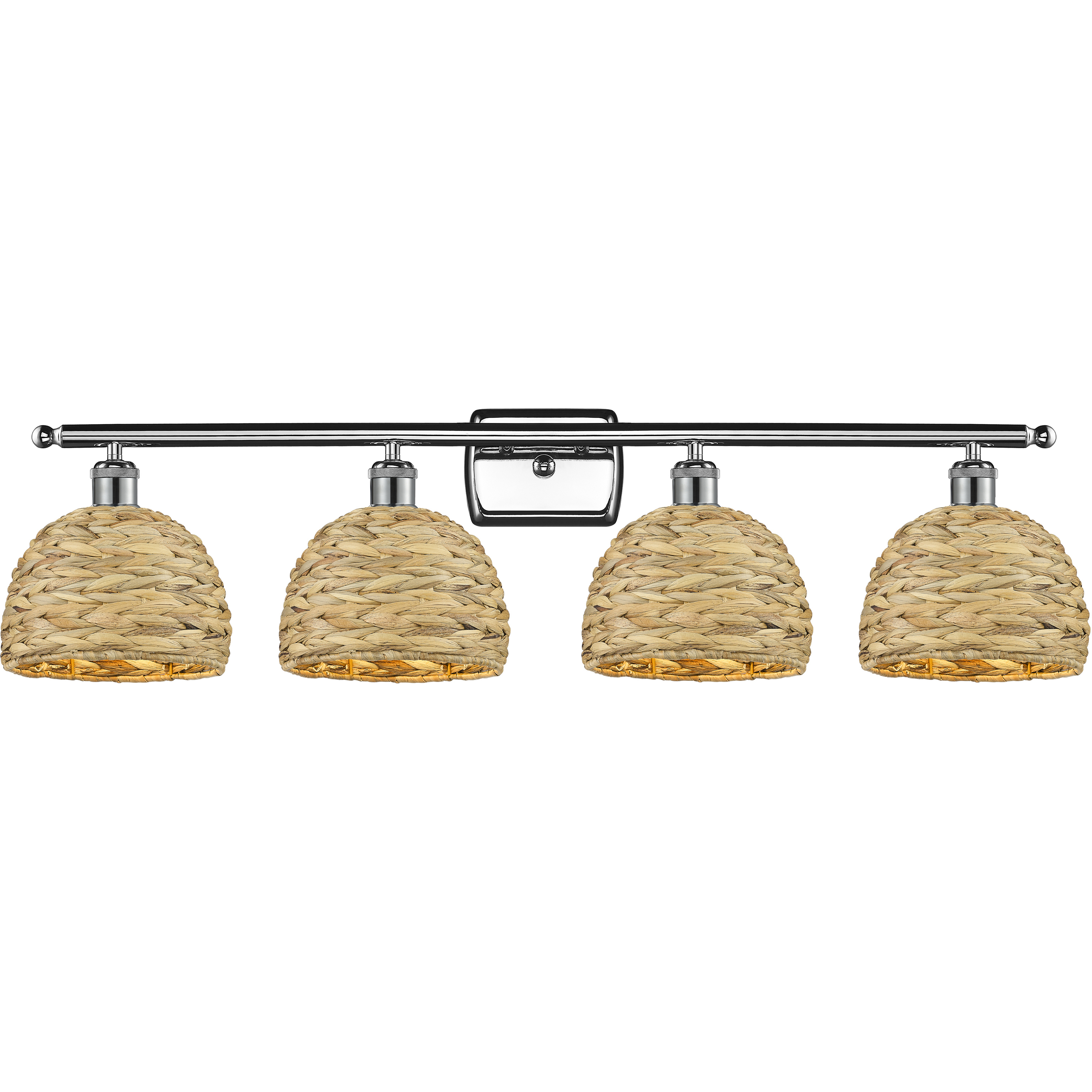 Woven Rattan 4 Light 38 inch Polished Chrome Bath Vanity Light Wall Light