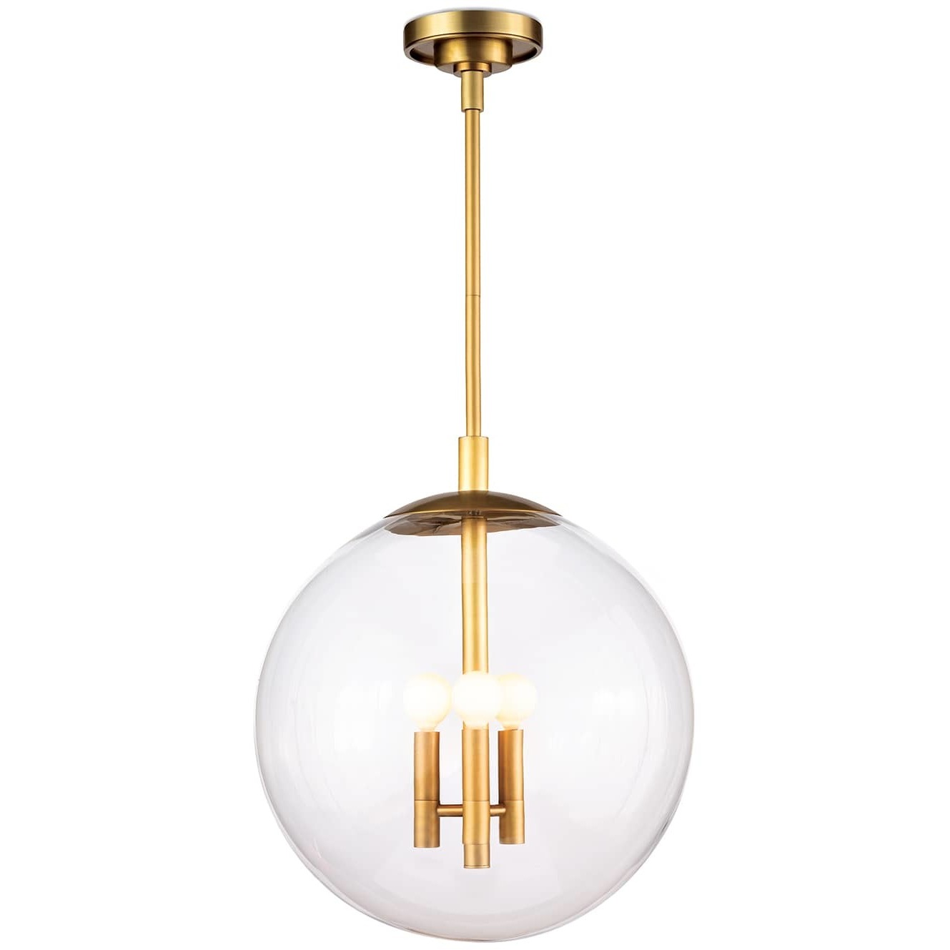 Cafe 3 Light 12 inch Natural Brass Pendant Ceiling Light, Small