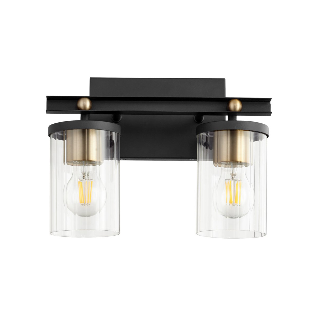 Empire 2 Light 12.5 inch Noir with Aged Brass Vanity Light Wall Light