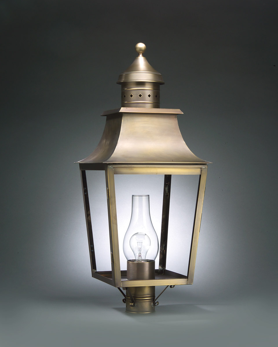 Sharon 1 Light 28 inch Dark Antique Brass Post Lamp in Clear Glass, One 75W Medium with Chimney