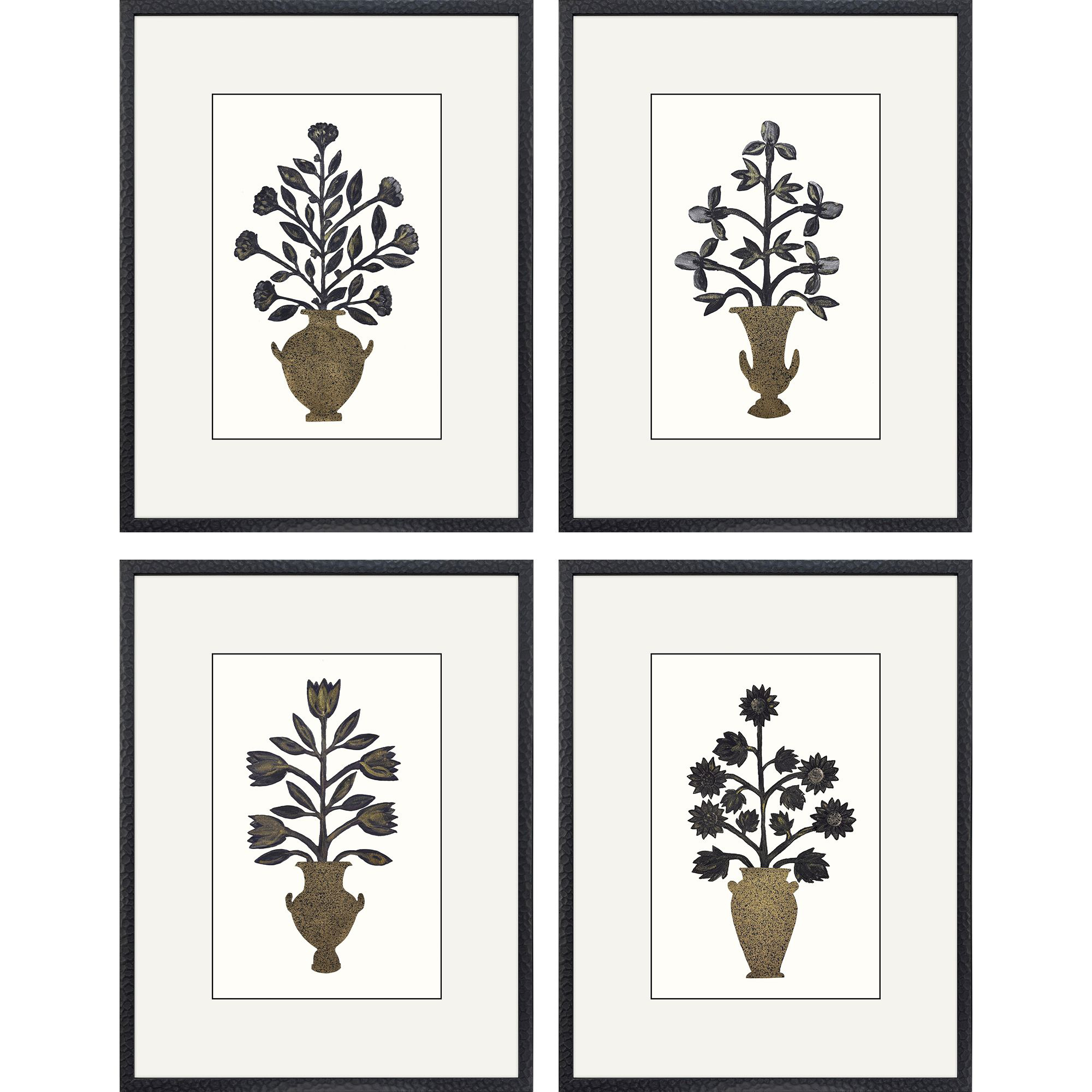 Midnight Bouquet Black and Neutral and Multi Framed Art