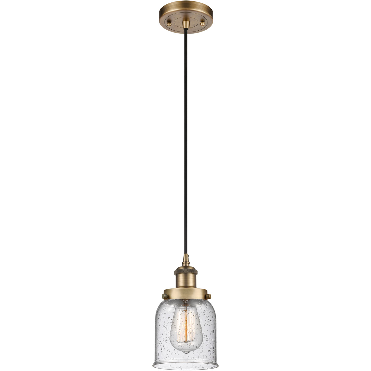 Ballston Small Bell 1 Light 5 inch Brushed Brass Mini Pendant Ceiling Light in Seedy Glass