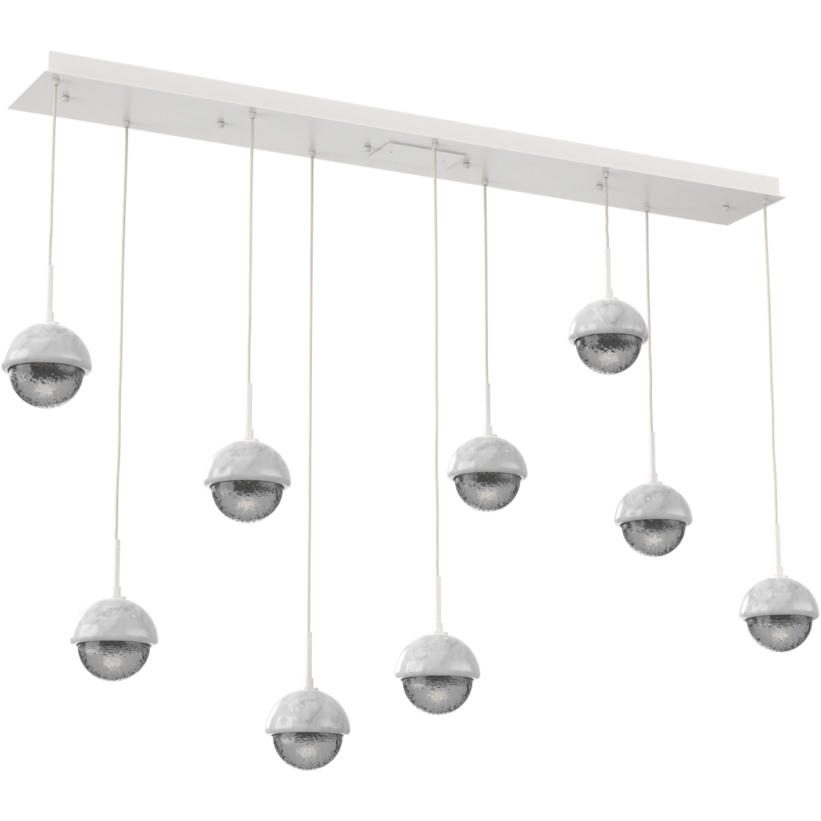Cabochon Linear Multi-Pendant Ceiling Light in 3000K LED, Smoke, Salt White with White Marble