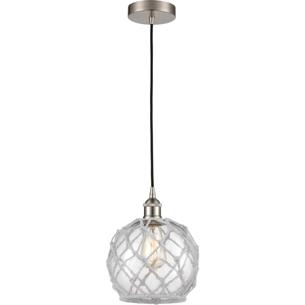 Edison Farmhouse Rope 1 Light 8 inch Brushed Satin Nickel Mini Pendant Ceiling Light