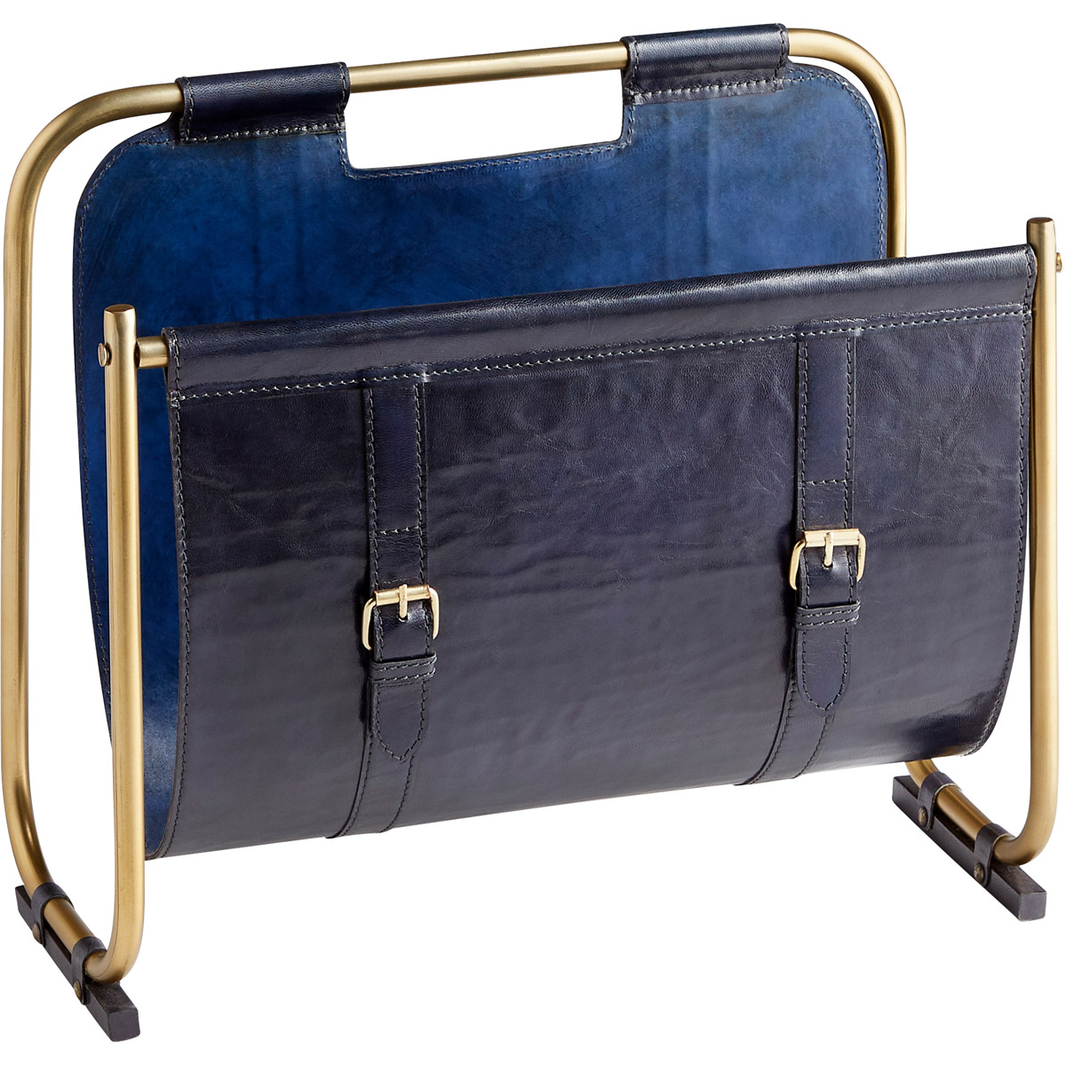 Granville Blue And Antique Brass Magazine Rack