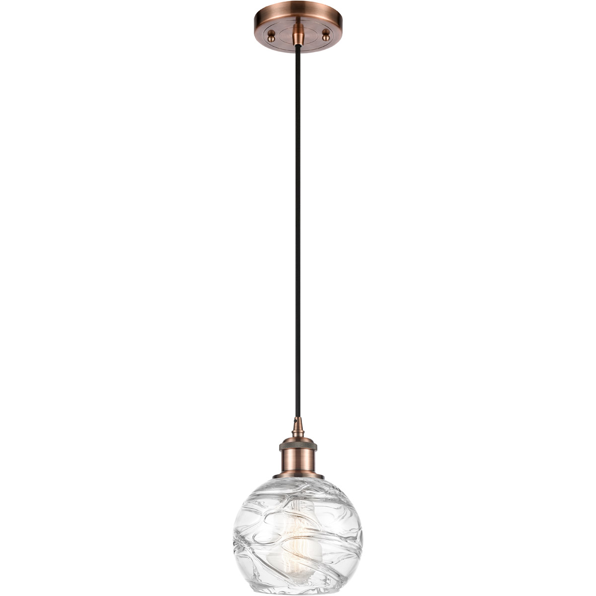 Ballston Small Deco Swirl LED 6 inch Antique Copper Mini Pendant Ceiling Light in Black Textured, Ballston