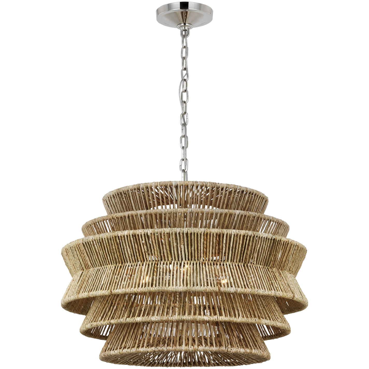 Chapman & Myers Antigua LED 30 inch Polished Nickel and Natural Abaca Drum Chandelier Ceiling Light, Medium