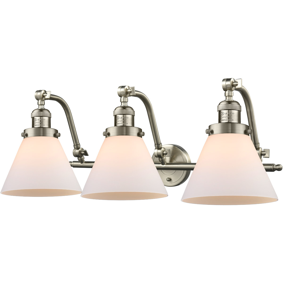Franklin Restoration Large Cone LED 28 inch Brushed Satin Nickel Bath Vanity Light Wall Light in Matte White Glass, Franklin Restoration