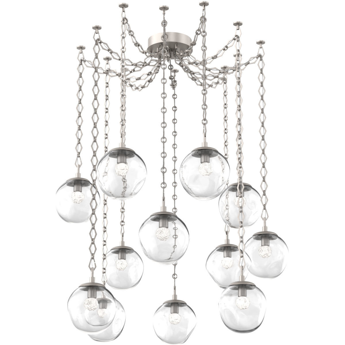 Aster LED 18.7 inch Beige Silver Swag Multi-Pendant Ceiling Light in 3000K LED, Floret Inner - Clear Outer, Diamond Chain