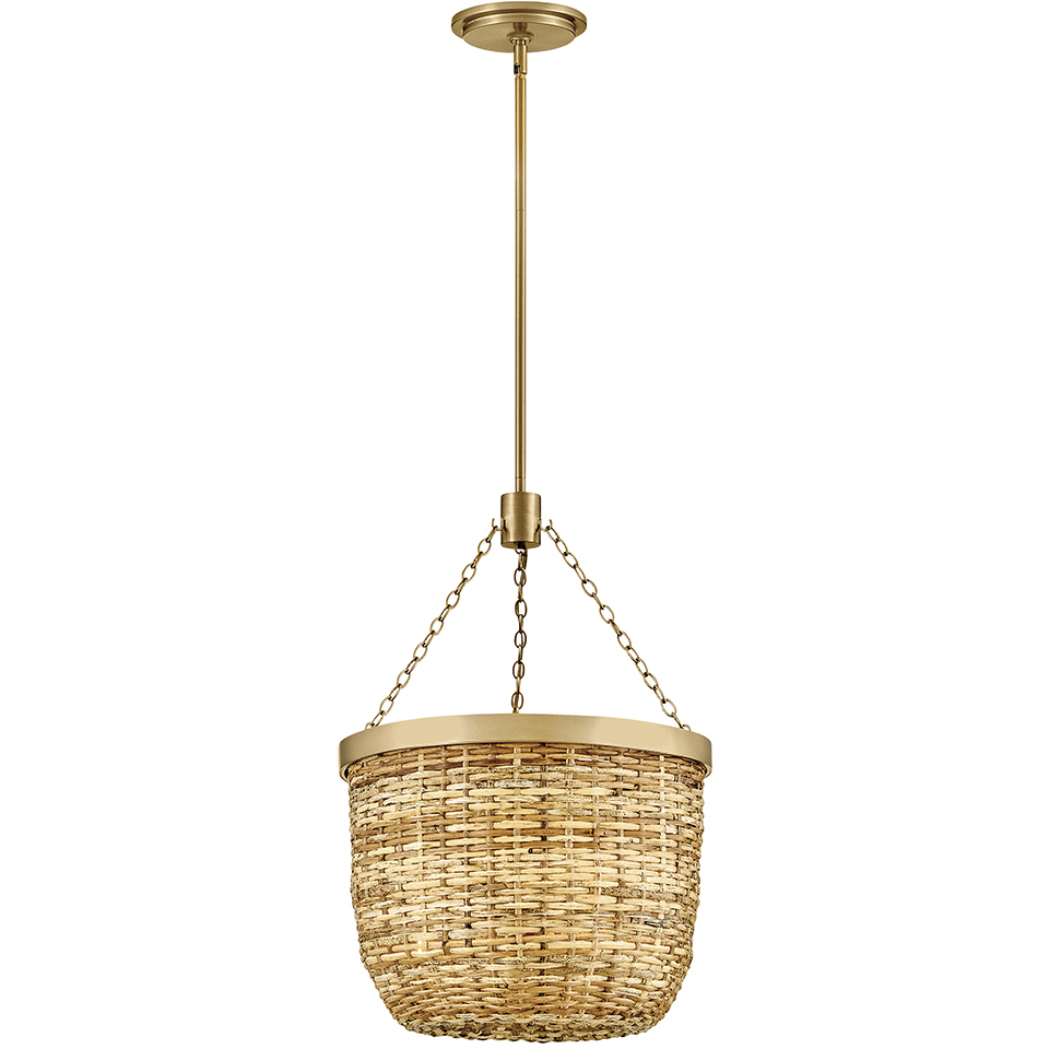Sanibel 3 Light 16 inch Lacquered Brass with Natural Convertible Pendant Ceiling Light