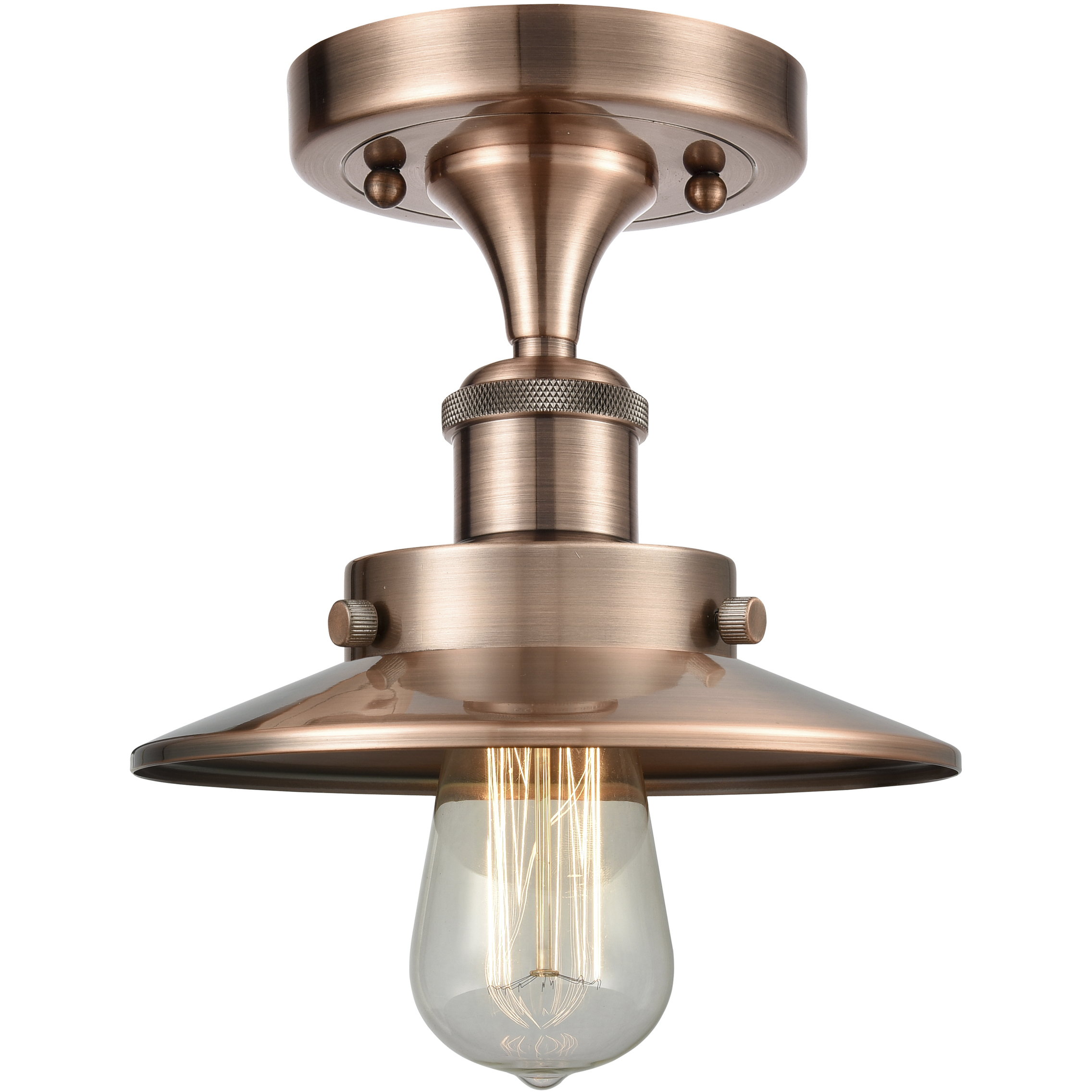 Edison 1 Light 8 inch Antique Copper Semi-Flush Mount Ceiling Light