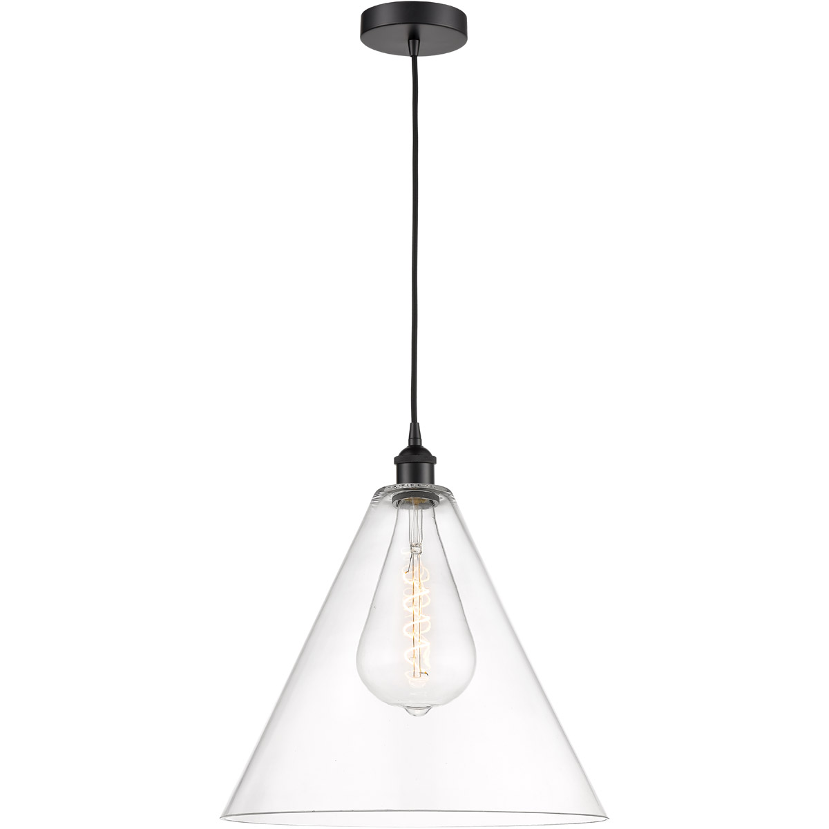 Edison Cone LED 16 inch Matte Black Pendant Ceiling Light in Clear Glass
