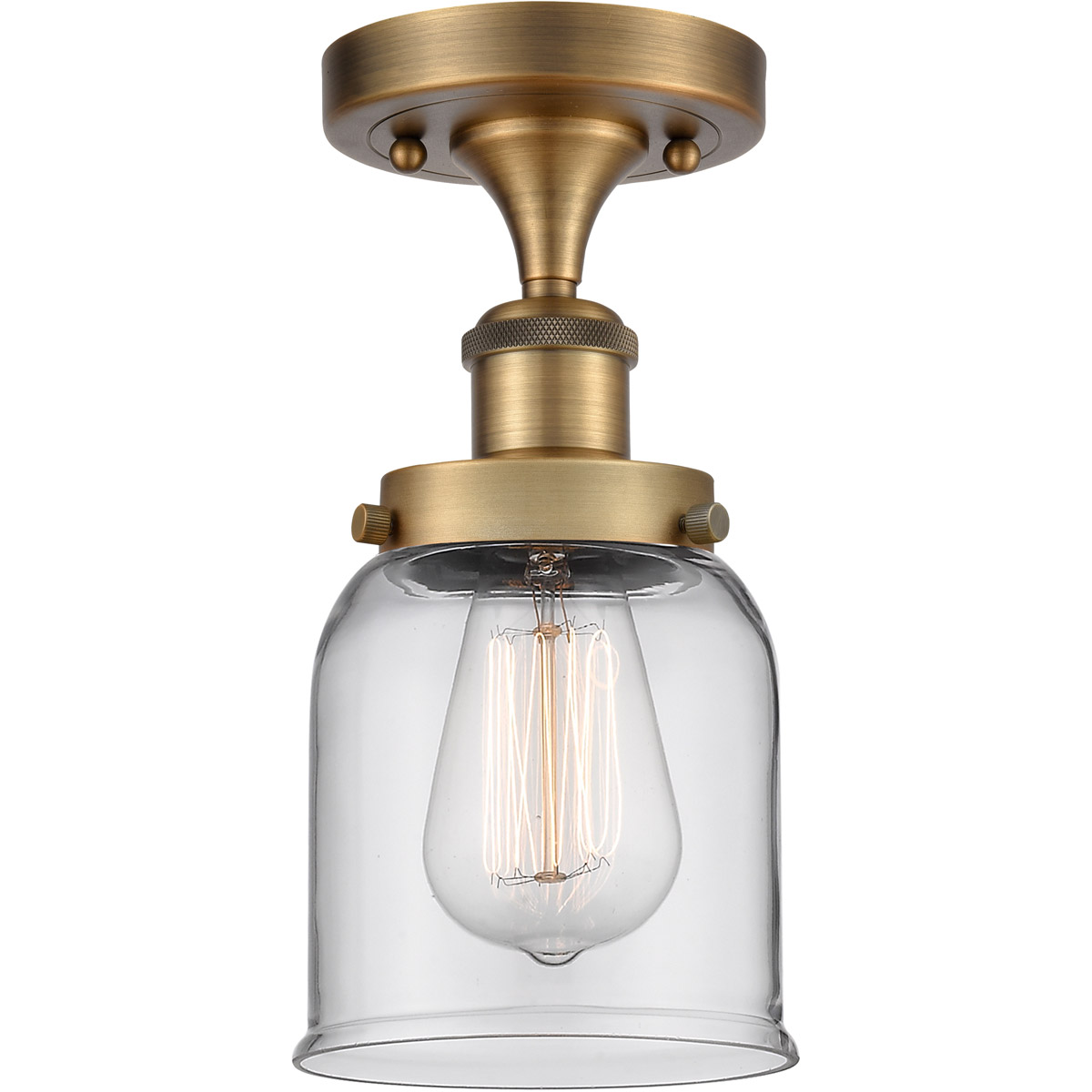 Ballston Small Bell 1 Light 5 inch Brushed Brass Semi-Flush Mount Ceiling Light in Clear Glass