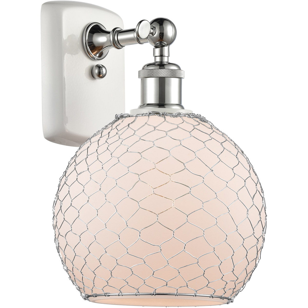 Ballston Farmhouse Chicken Wire LED 8 inch White and Polished Chrome Sconce Wall Light, Ballston