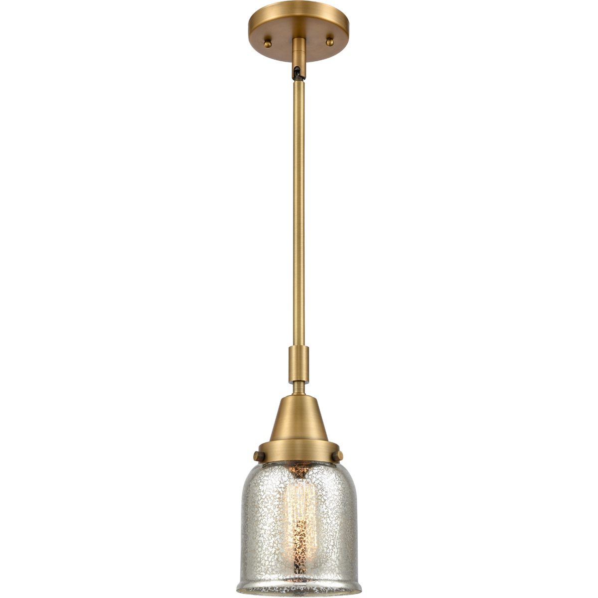 Franklin Restoration Small Bell LED 5 inch Brushed Brass Mini Pendant Ceiling Light in Silver Plated Mercury Glass