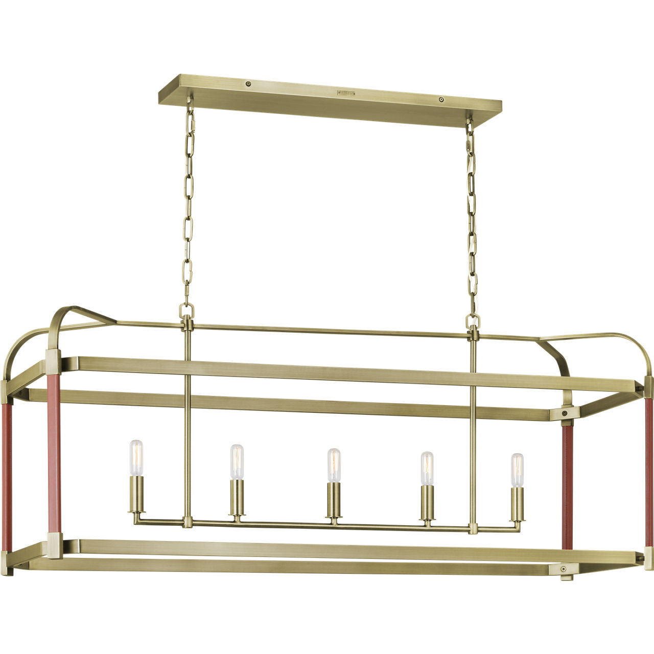 Hadley 5 Light 49 inch Time Worn Brass Linear Chandelier Ceiling Light
