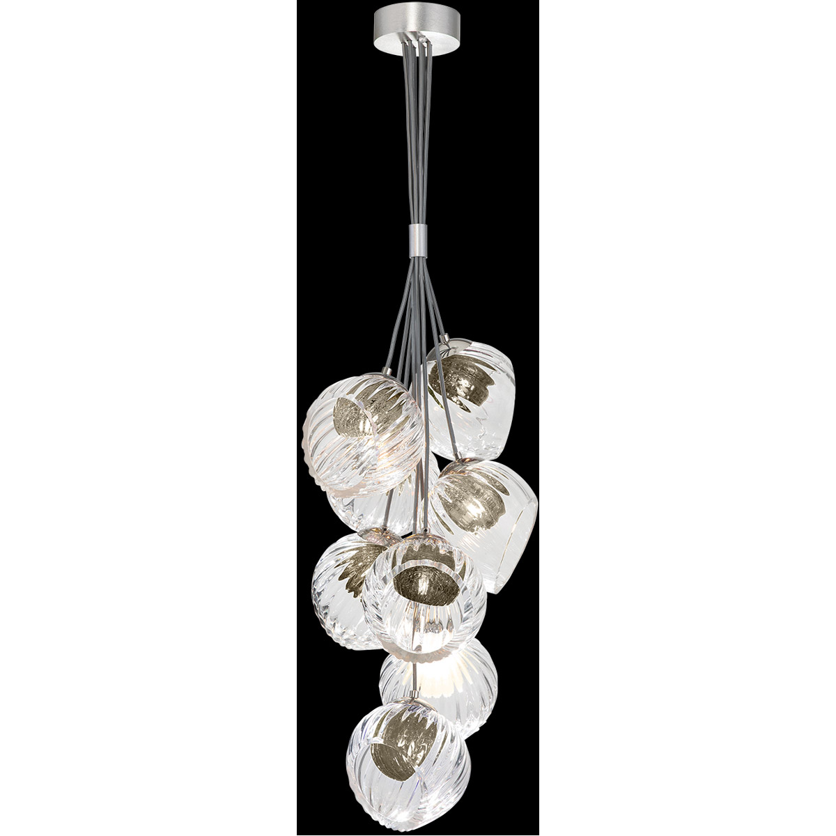 Nest Pendant Ceiling Light in Silver, Smokey Quartz Studio Glass