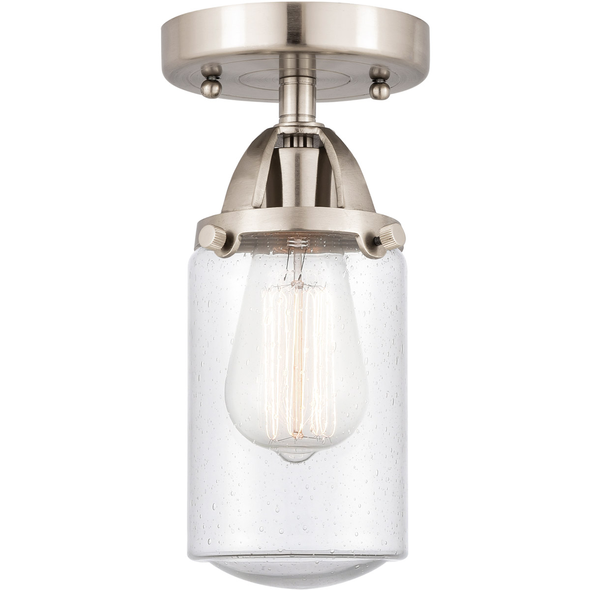 Nouveau 2 Dover LED 5 inch Brushed Satin Nickel Semi-Flush Mount Ceiling Light in Seedy Glass