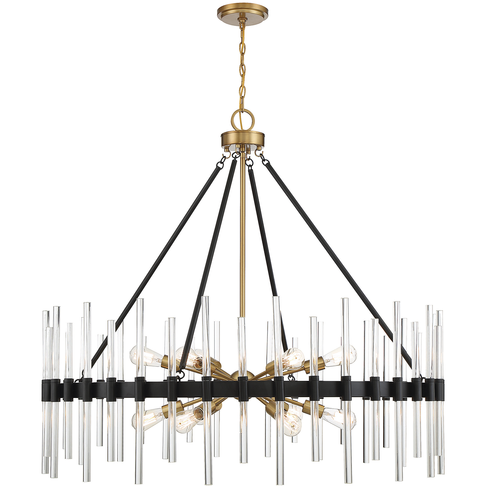 Santiago 12 Light 45 inch Black with Warm Brass Accents Chandelier Ceiling Light